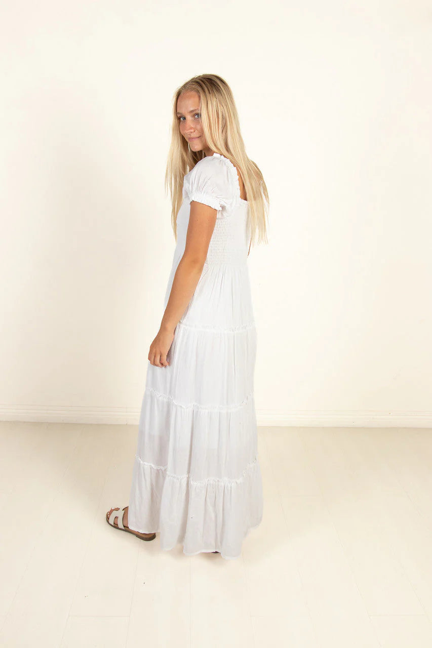 White Lace Up Milkmaid Maxi Dress