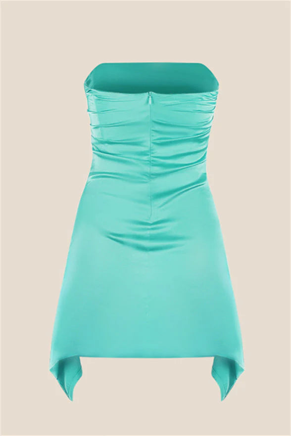 Strapless Navy Blue Ruched Short Dress
