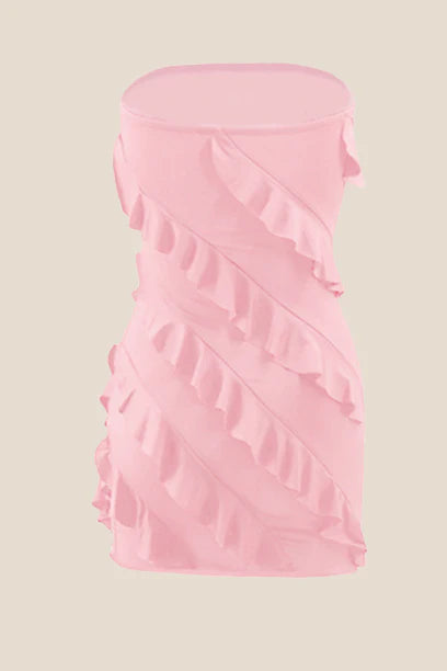Strapless Coral Ruffled Bodycon Short Dress
