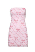 Strapless Pink Tight Short Dress with Lace-up Back