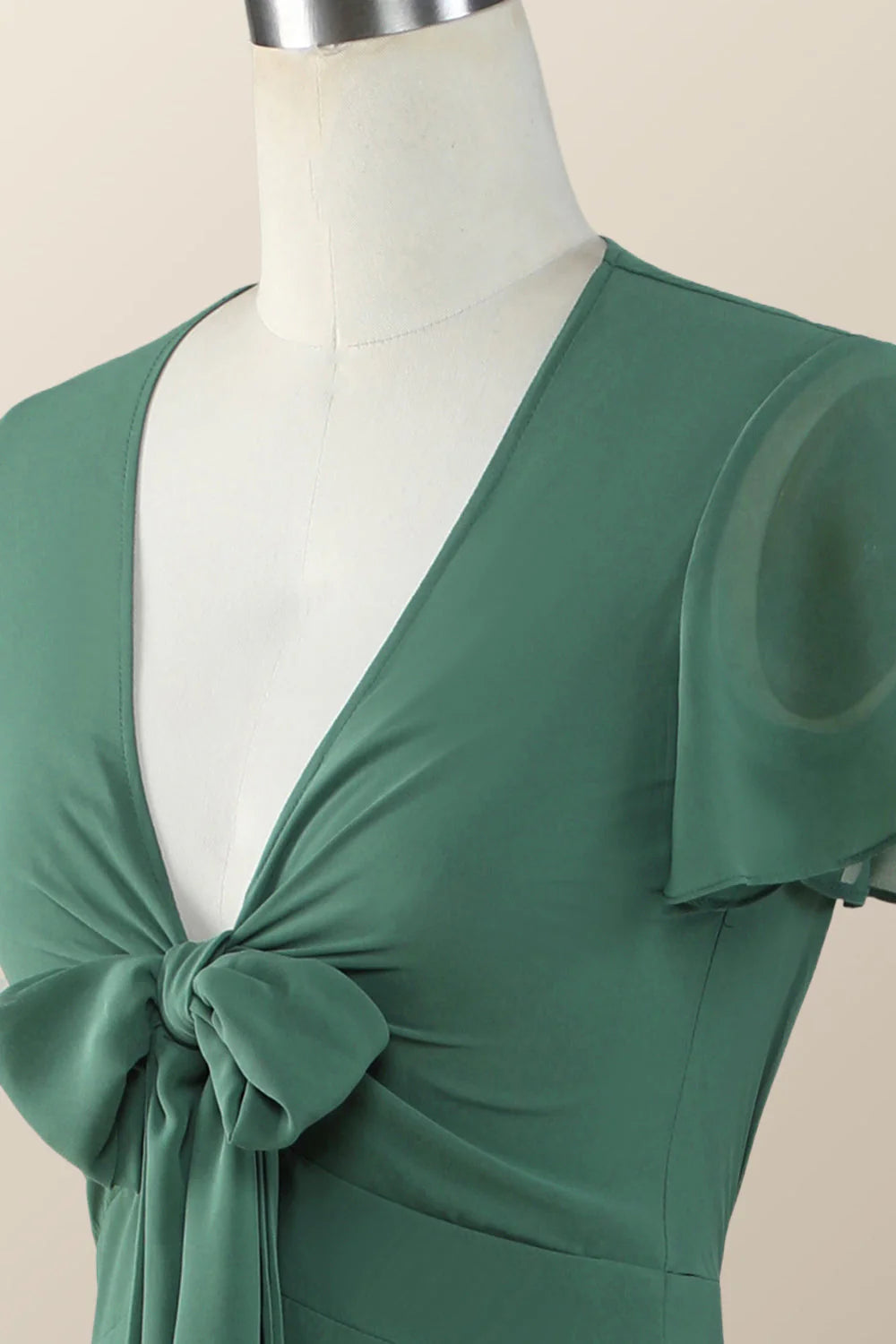 Knot Front Green Chiffon Long Bridesmaid Dress