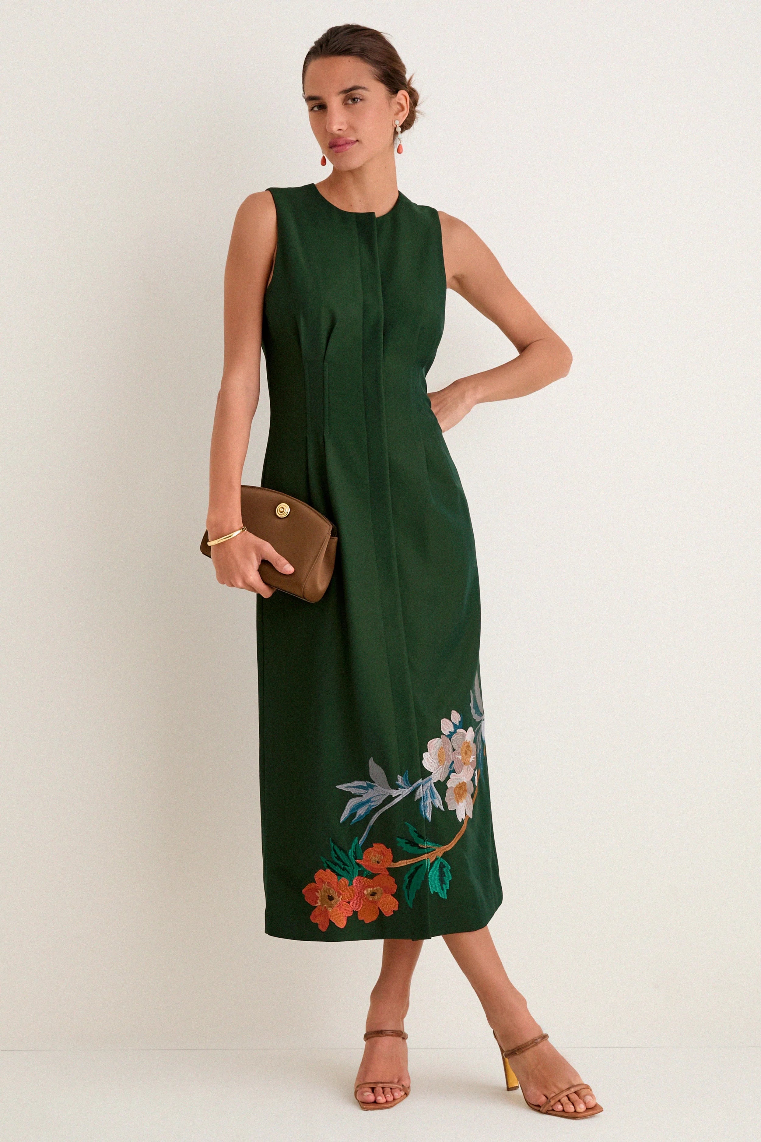 Verdant Green Crepe Embroidered Nell Dress