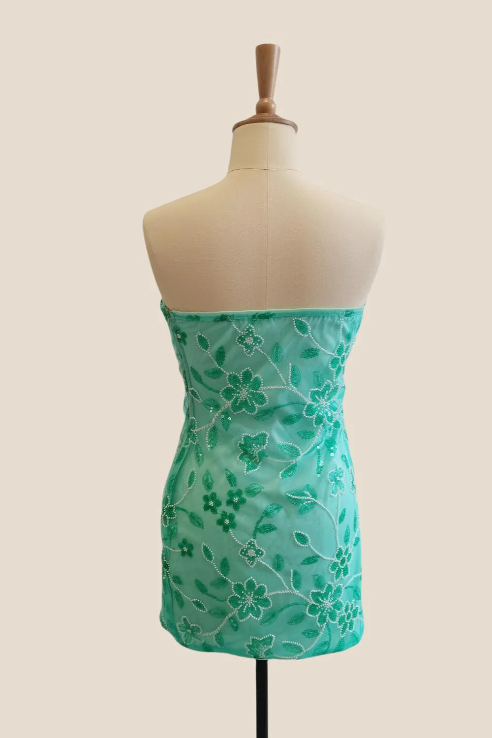 Strapless Yellow Beaded Flowers Tight Short Dress