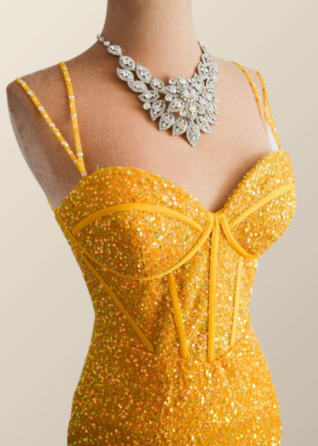 Yellow Sequin Corset Mermaid Long Party Dress