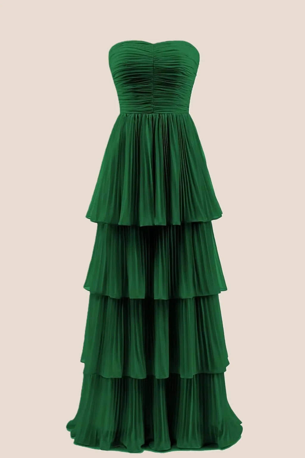 Yellow Chiffon Pleated A-line Tiered Maxi Dress
