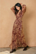 Golden Blooms Shimmering Metallic Florals Maxi Dress