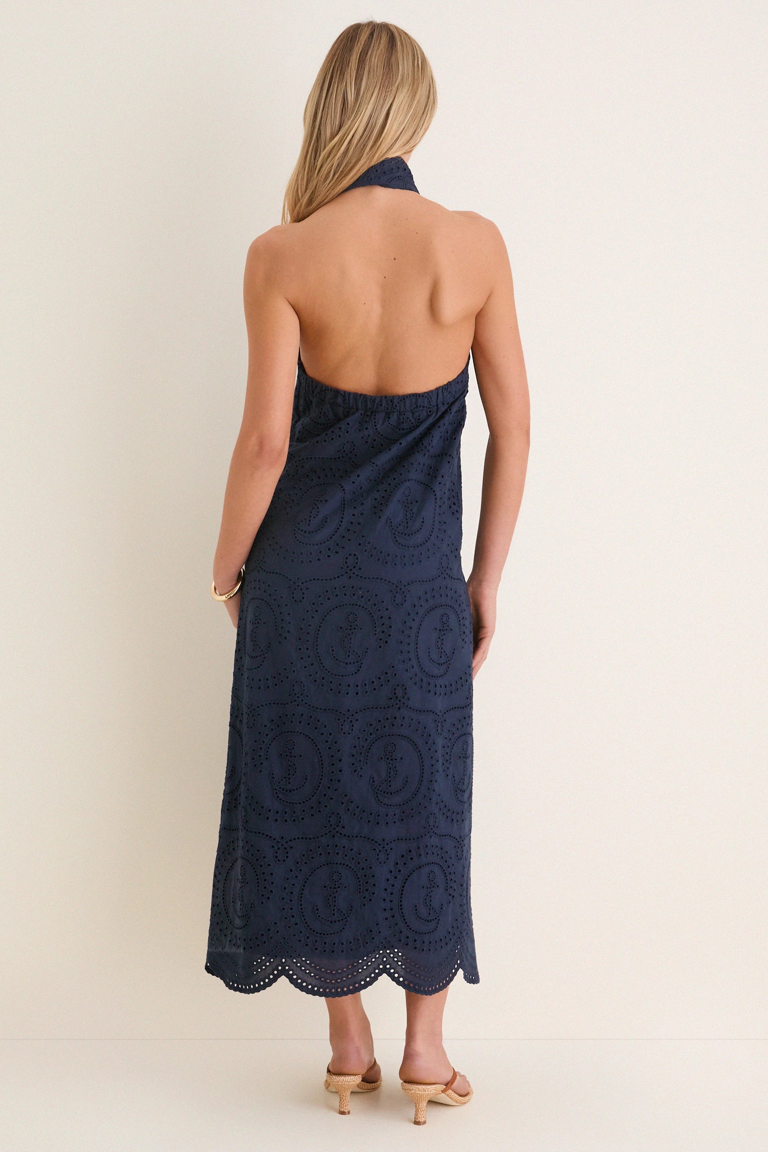 Navy Nautical Eyelet Jagger Dress