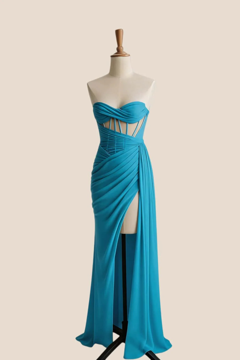 Yellow Corset Ruched Slit Long Prom Dress