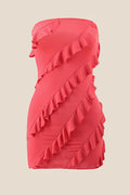 Strapless Coral Ruffled Bodycon Short Dress