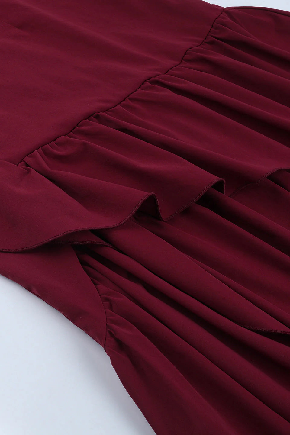 V-neck Wine Red Ruffle Long Party Dress
