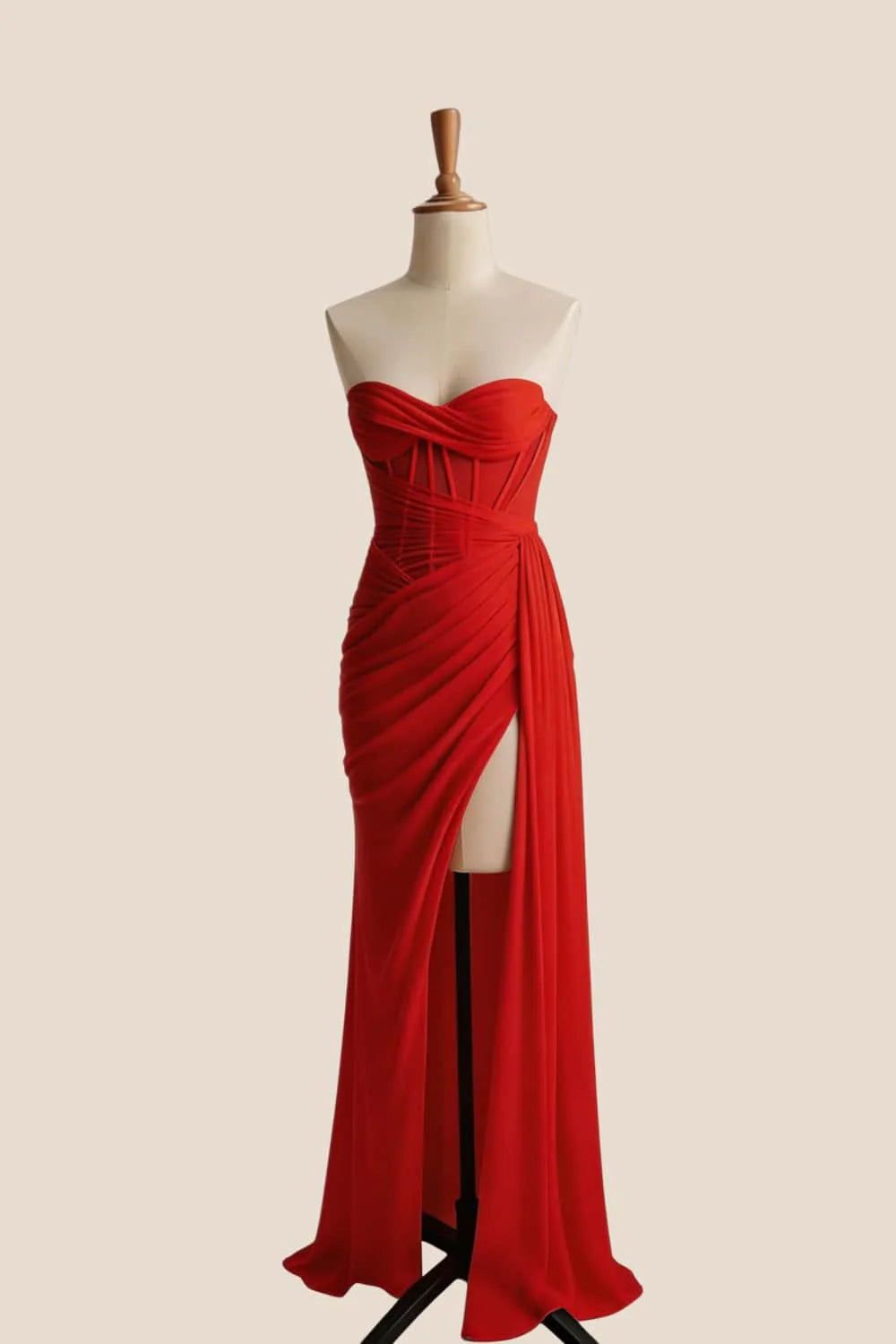 Yellow Corset Ruched Slit Long Prom Dress