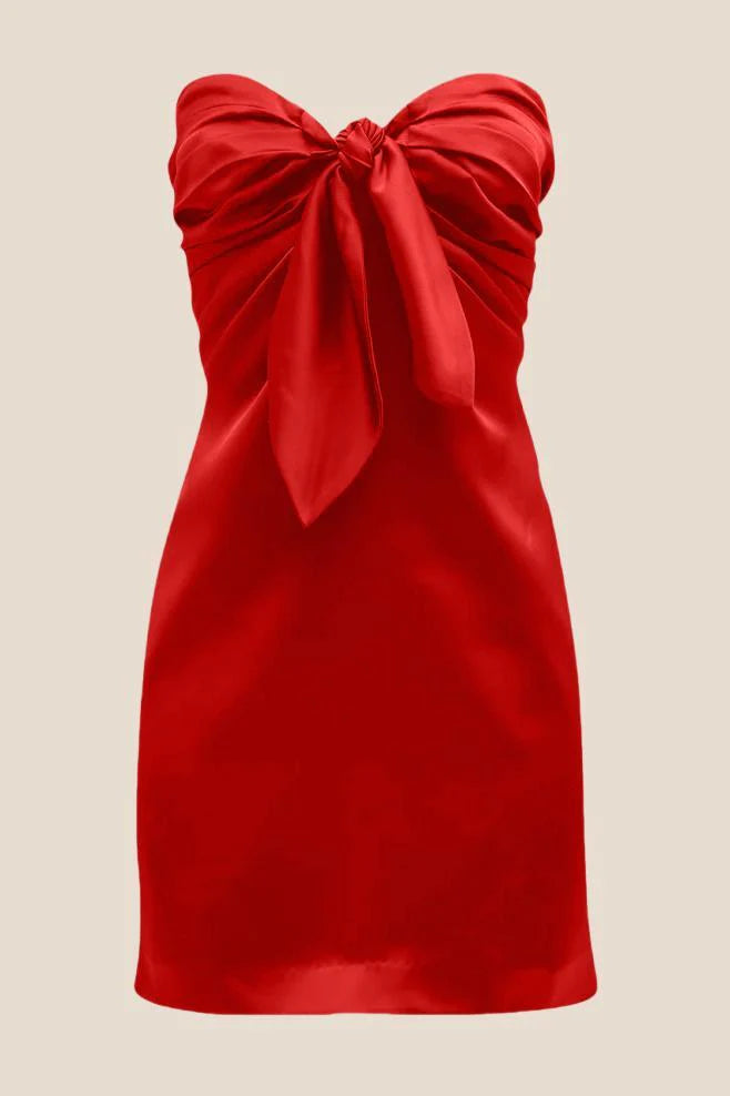 Strapless Pink Tie Front Short Dress