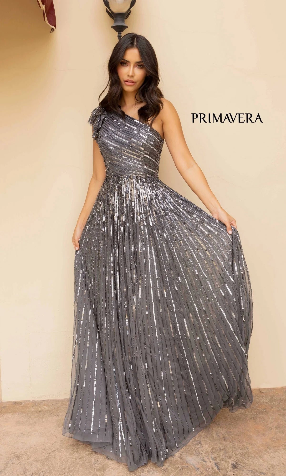 Strappy One-Shoulder Long Sequin Formal Dress 12009