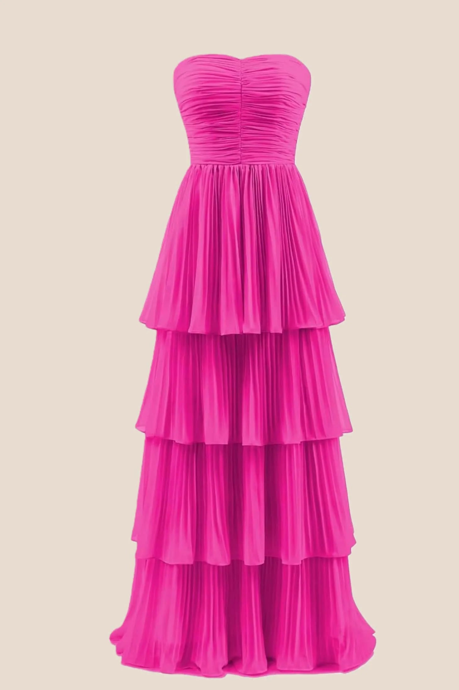 Yellow Chiffon Pleated A-line Tiered Maxi Dress