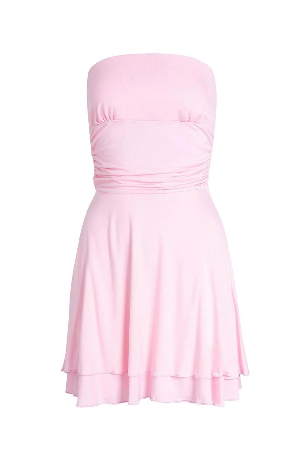 Strapless Orange Ruffle Ruched Short Dress