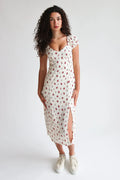 Rose Print Empire Waist Puff Sleeve Dress