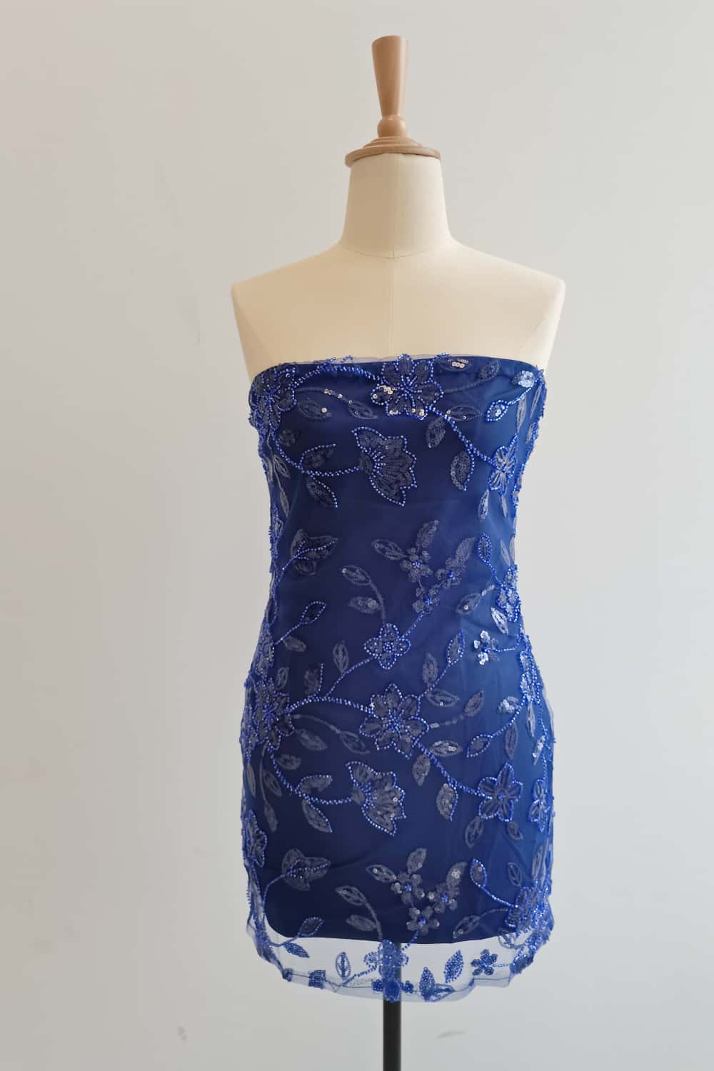 Strapless Purple Beaded Flowers Tight Short Dress