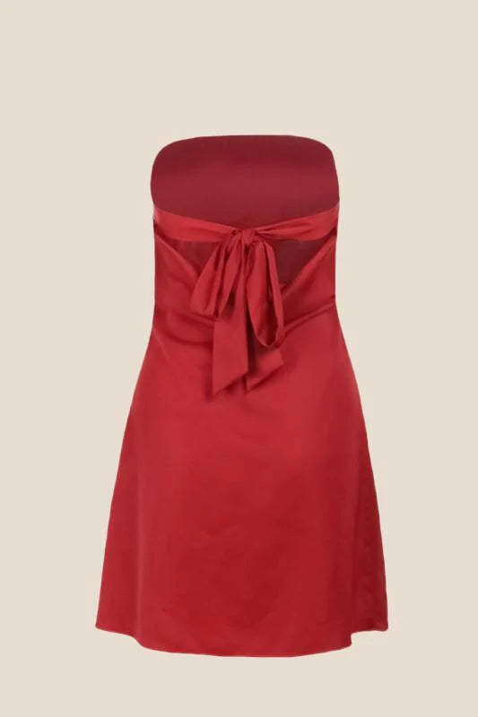 Strapless Red Satin Tight Mini Dress
