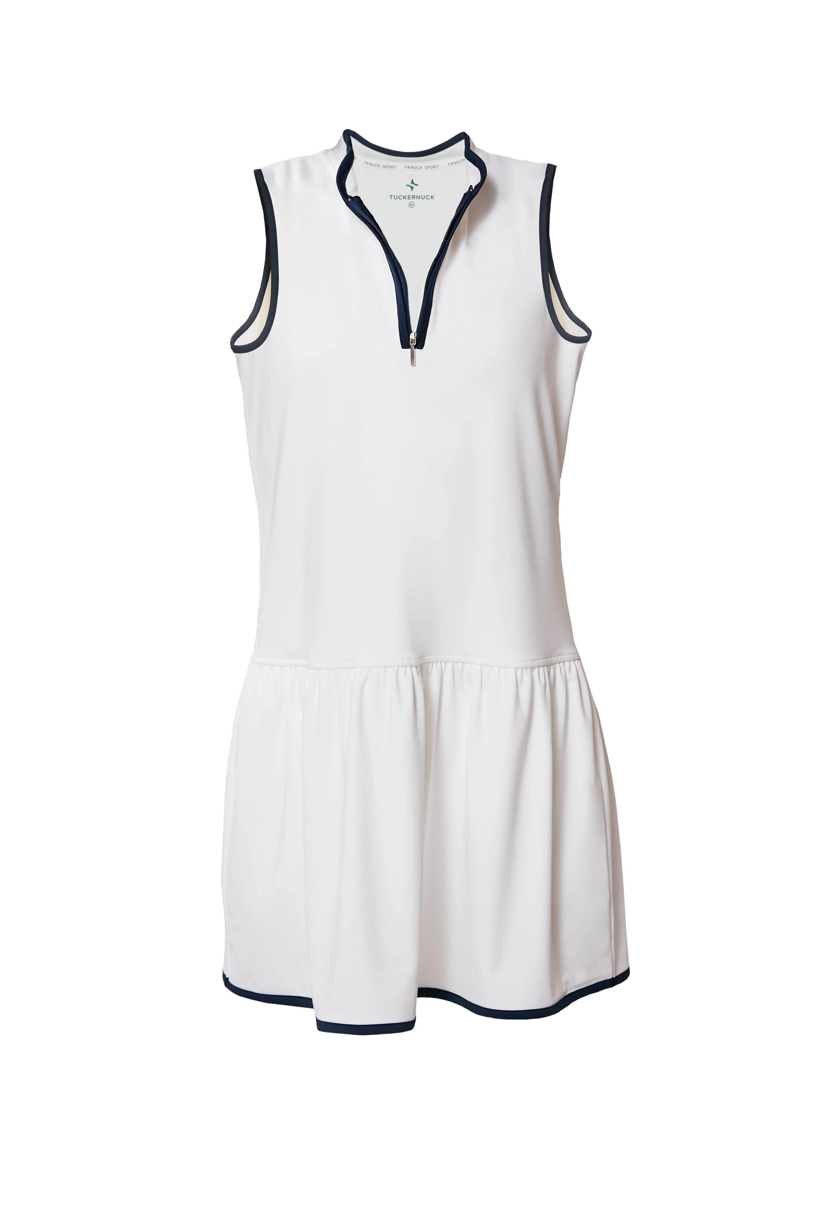 White and Navy Quarter-Zip Tennis Dress
