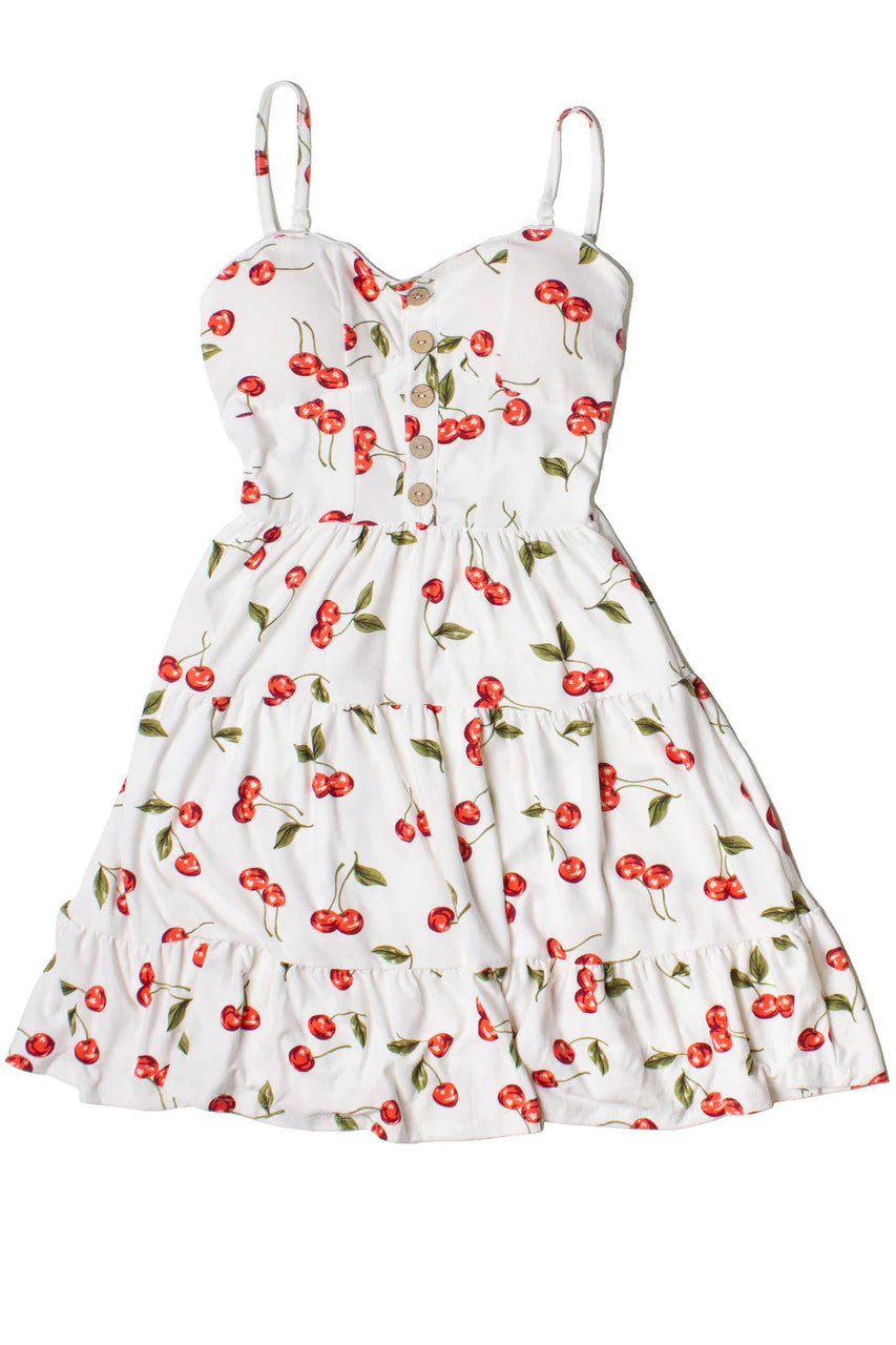 Cherry Print Tiered Mini Dress