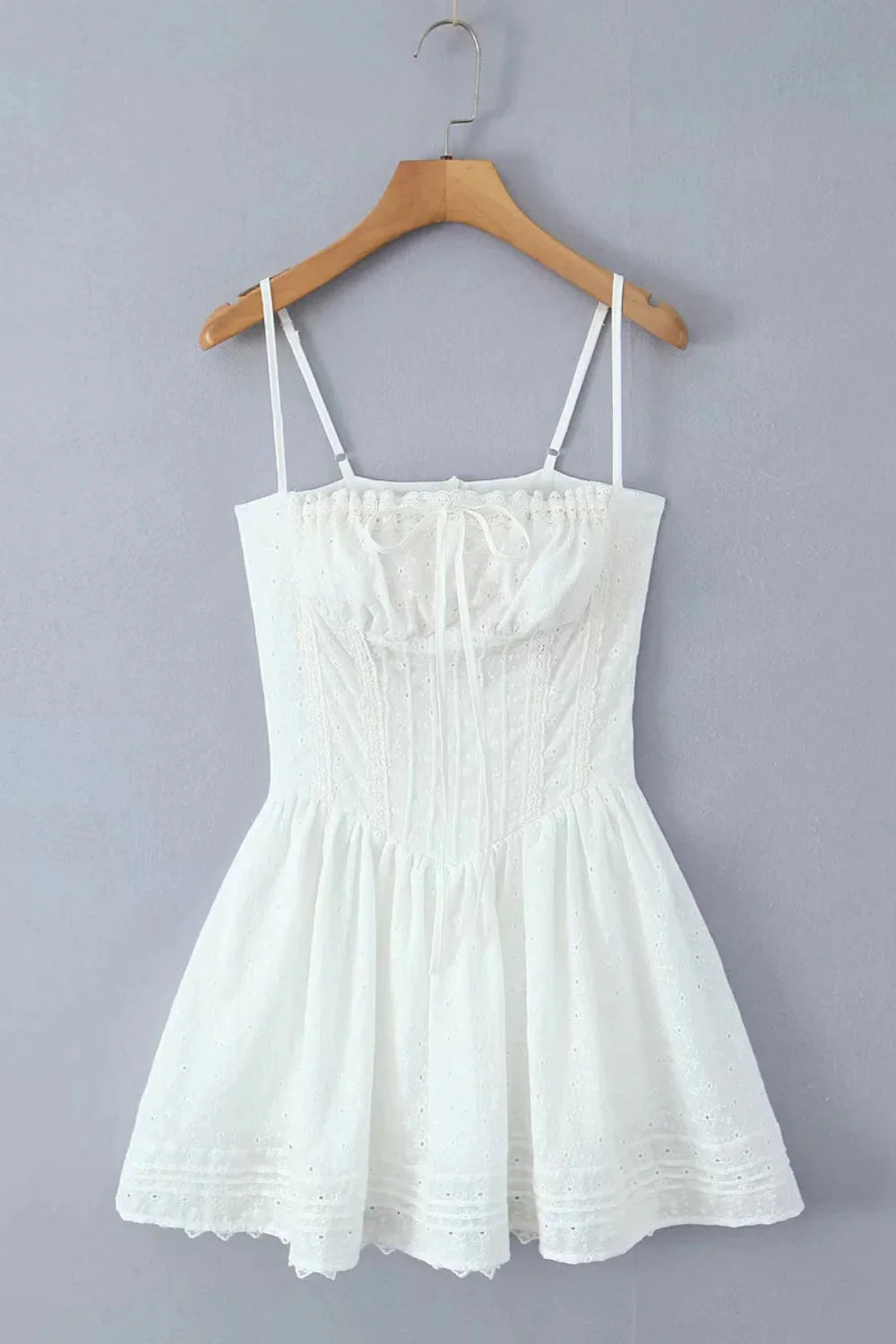 White Spaghetti Strap Bow Lace Party Skirt